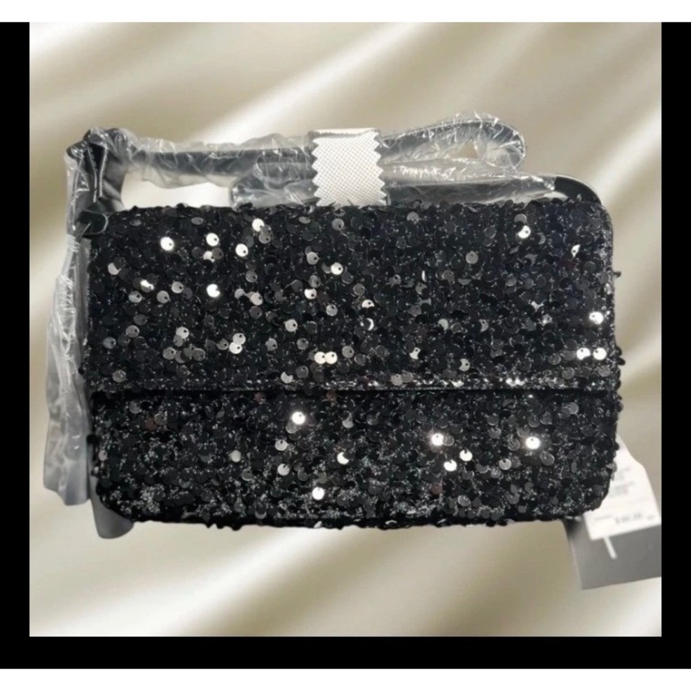 Nicole Miller New York Black Sequin Crossbody Bag Evening Clutch NWT